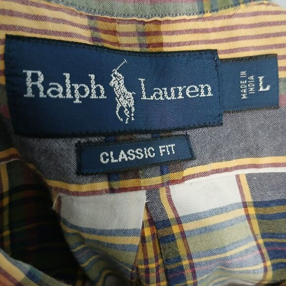 Ralph Lauren L Classic Fit Yellow Plaid Short Sleeve Button-Down Shirt - Picture 5 of 8